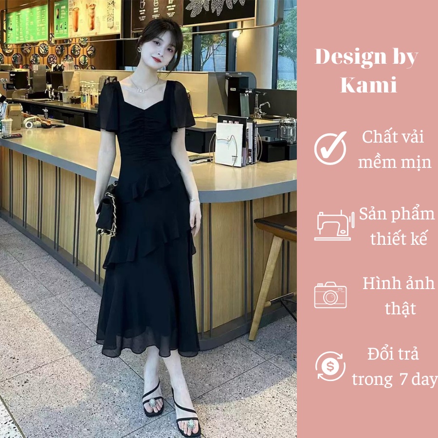 Đầm dáng dài voan đen viền tầng ngực bo DAINY DRESS size SMLXL Design by Kami