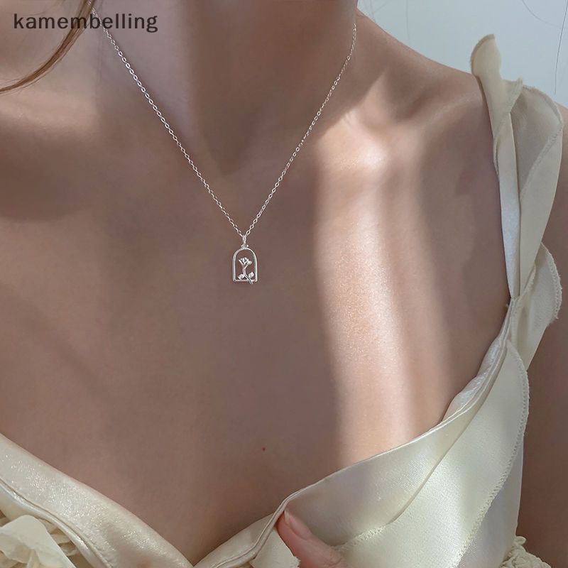 Kamembelling Vòng cổ Mặt Hình Hoa Hồng Rỗng Mạ Vàng Tinh Tế Kiểu Pháp Lãng Mạn Cho Nữ EN