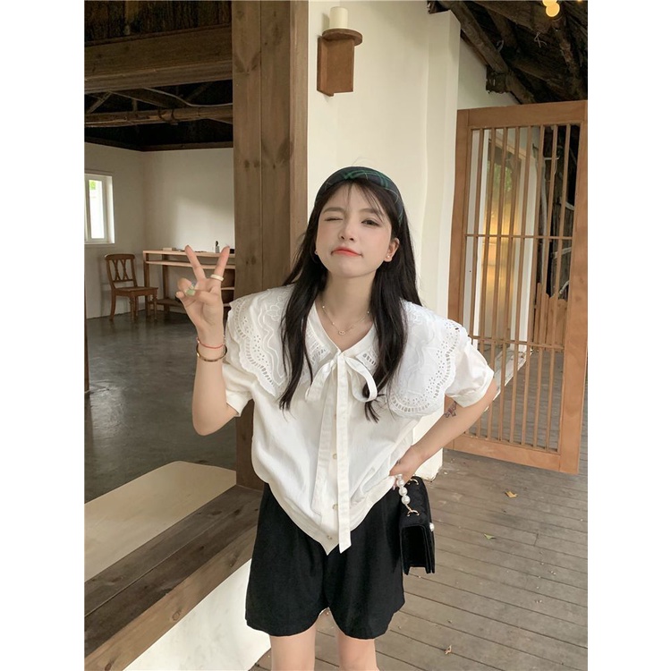Áo Sơ Mi Trắng Tay Phồng Cổ Búp Bê Thiết Kế Mới Ngọt Ngào Thời Trang Dành Cho Mùa Hè