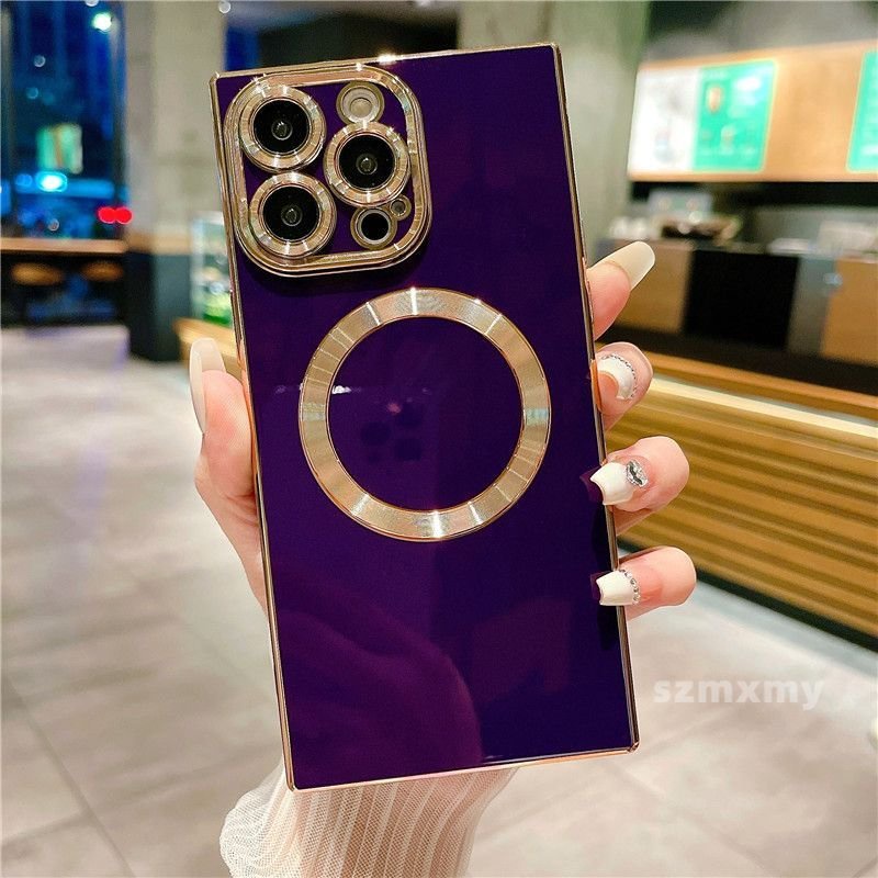 Ốp Điện Thoại Dẻo Tráng Gương Trong Suốt Viền Vuông Từ Tính Chống Rơi Cho Iphone 14 Plus 13 12 11 Pro Max