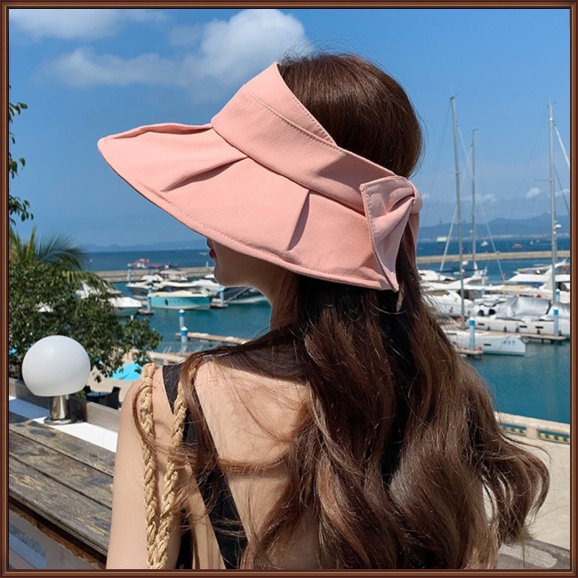 Mũ Rộng Vành Chống Nắng Tia Uv Thiết Kế Hở Chóp Đính Nơ Thời Trang Đi Biển Mùa Hè Cho Nữ