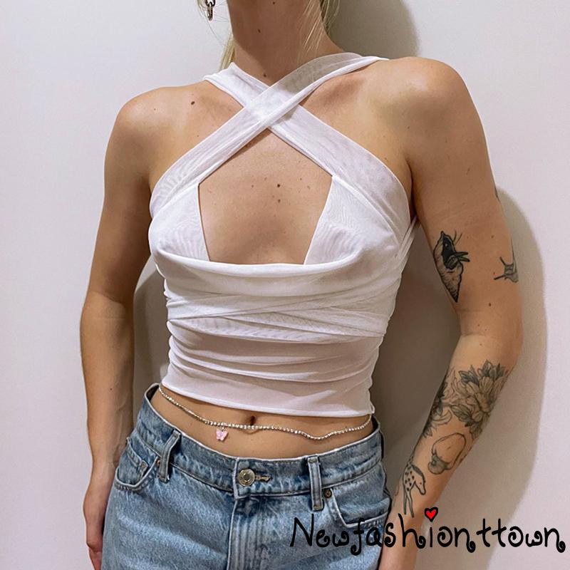 Áo Lửng Hở Lưng Đan Dây Chéo Gợi Cảm Cho Nữ