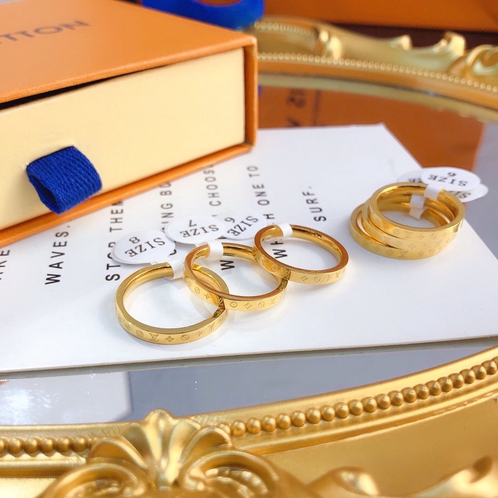 Nhẫn Louis Vuitton Phong Cách Hàn Quốc Đơn Giản Mạ Vàng / Bạc 925 Dành Cho Nữ