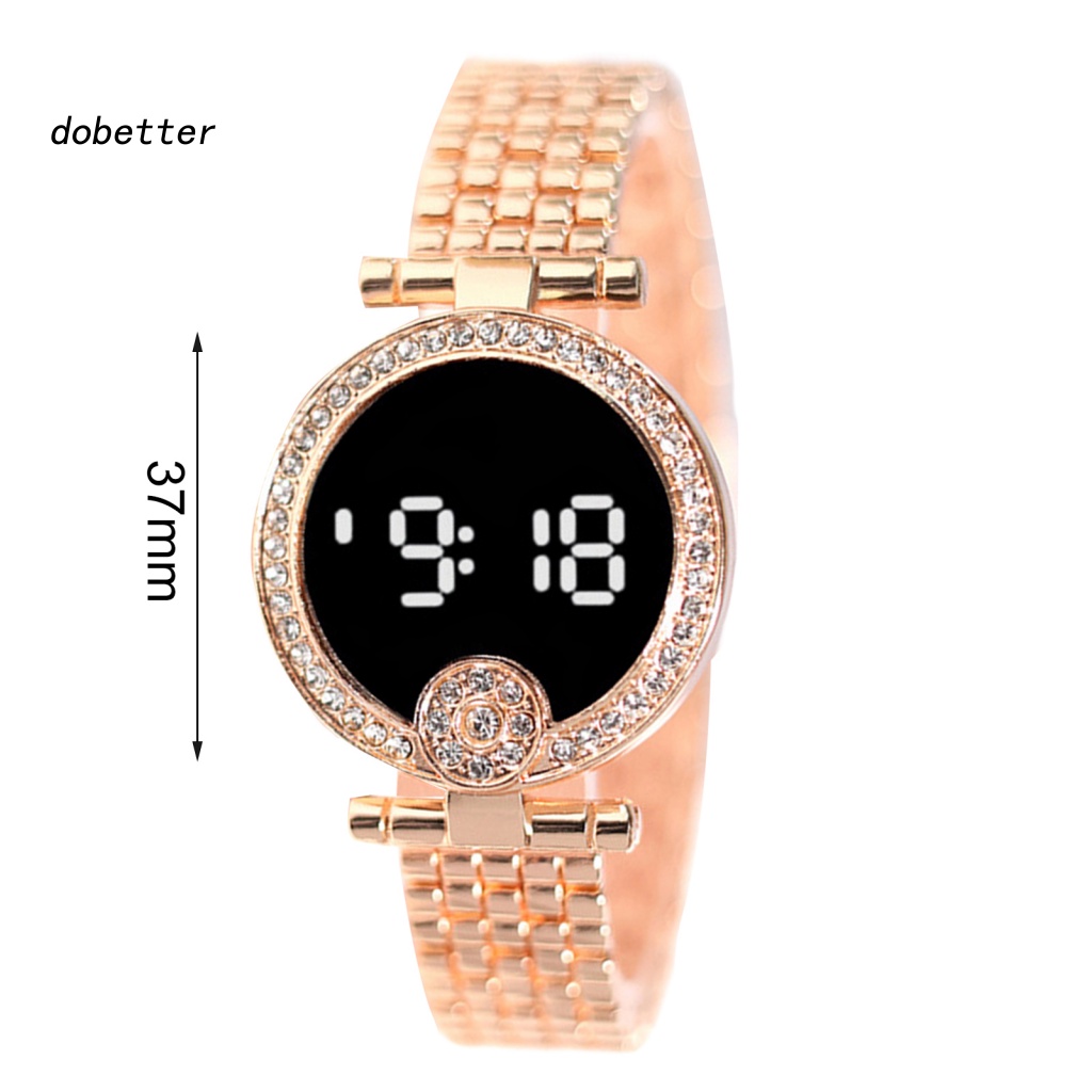 &lt; Dobetter &gt; Đồng Hồ Đeo Tay Điện Tử Đa Năng Chống Nước Cảm Ứng Đính Kim Cương Giả Tròn Unisex Mặc Hàng Ngày