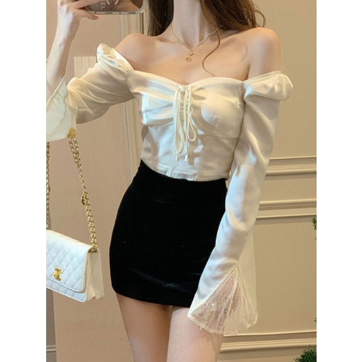 Áo Sơ Mi Vải satin Tay Dài Ống Loe Thắt Nơ Thời Trang Pháp 2023 Mới