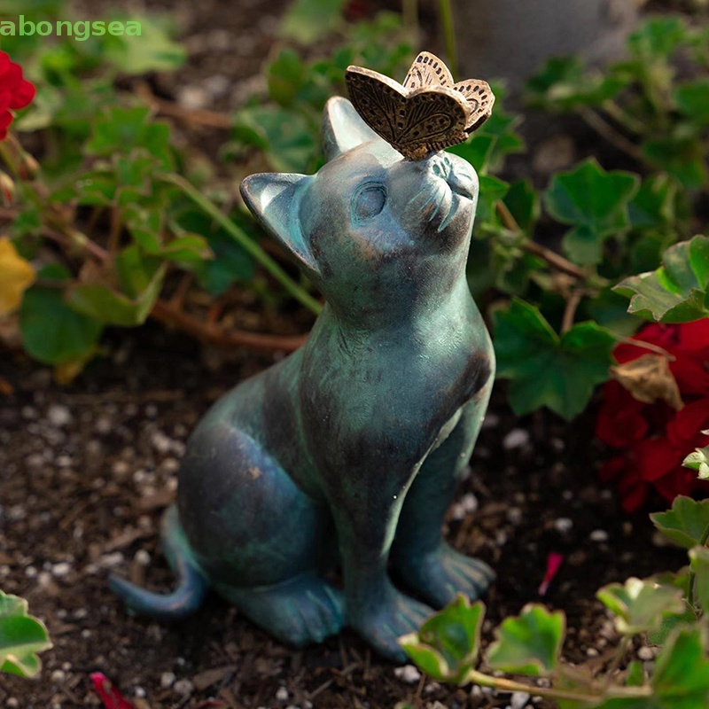 Mô Hình Mèo Ngồi Trên Bãi Biển Kèm Bướm Xinh Xắn Trang Trí Sân Vườn