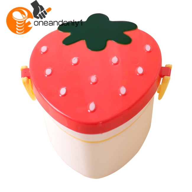 Hộp cơm 2 Tầng Cỡ Lớn Kèm Muỗng Nĩa Họa Tiết Dâu Tây Dễ Thương Cho Bé
