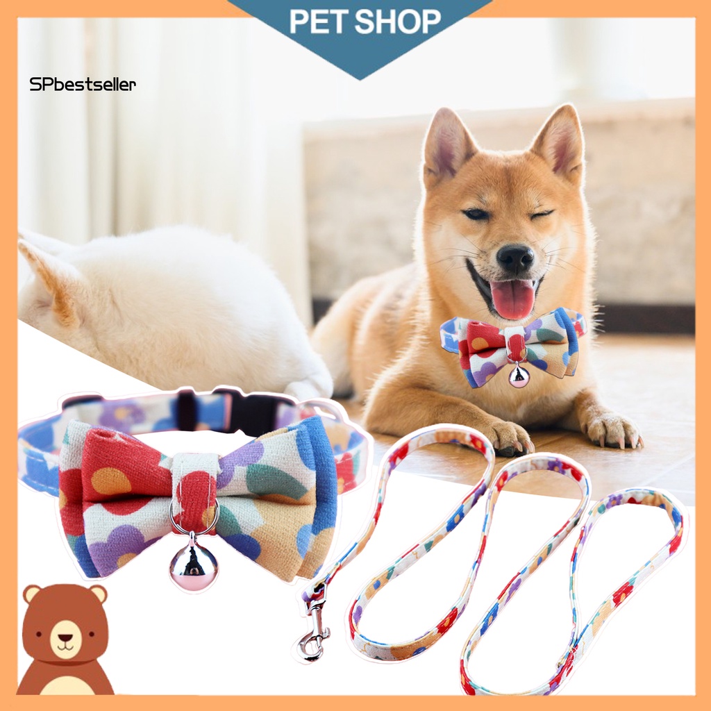 1 Bộ Dây Dắt Thú Cưng Đi Dạo Bằng Polyester Họa Tiết Hoa Thắt Nơ Dễ Điều Chỉnh