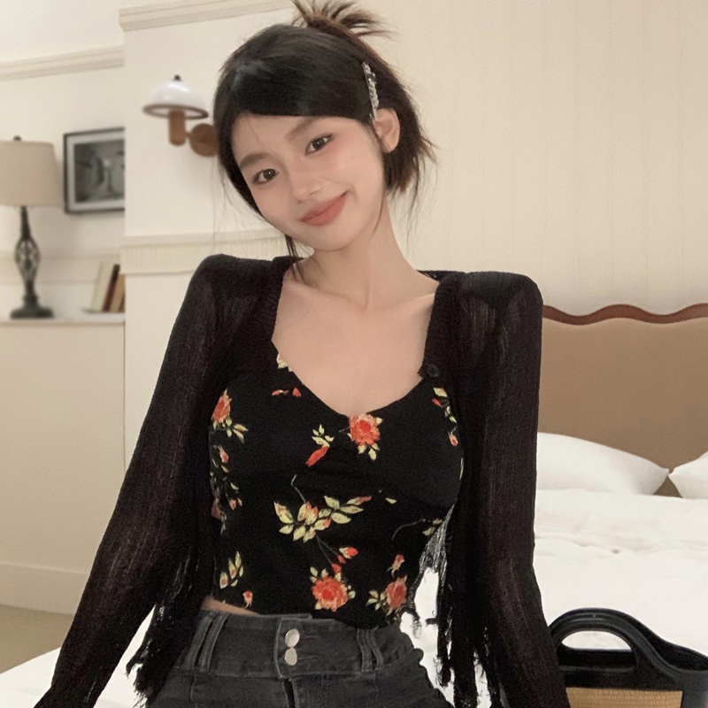 Áo Croptop Sát Nách Phong Cách Retro Hàn Quốc Cho Nữ