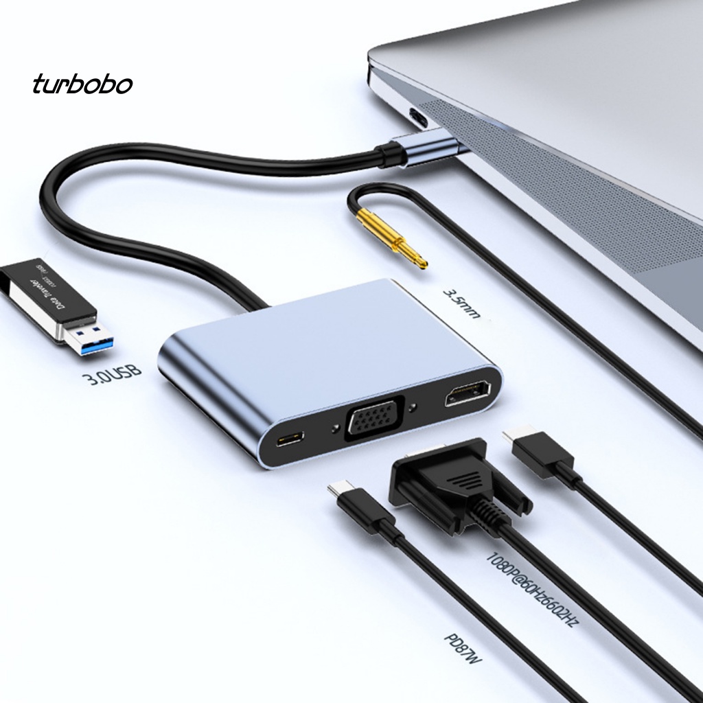 Turbobo Bộ Chia Cổng USB Type-C HDMI 3.5mm USB3.0 4K Bằng Hợp Kim Nhôm Chất Lượng Cao