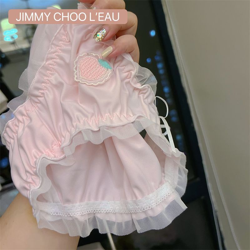 Quần Lót Cotton Phối Ren Đính Nơ Thêu Họa Tiết Phong Cách Lolita Cho Nữ