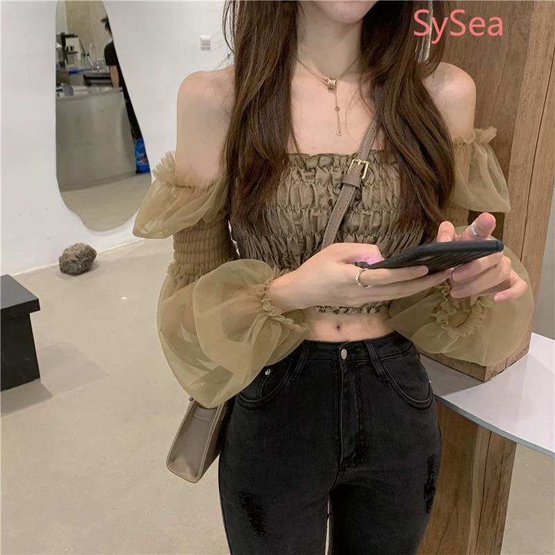 Áo Kiểu Trễ Vai Thiết Kế Xếp Ly Thời Trang Mùa Hè Cho Nữ