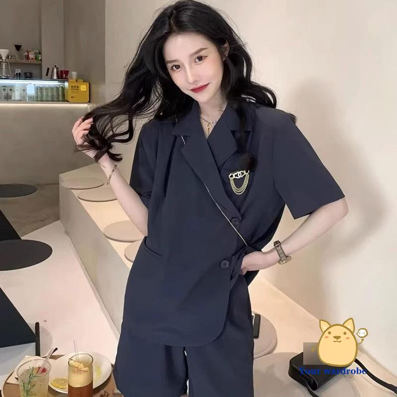 Áo Khoác Vest Tay Ngắn Cổ Chữ V + Quần Short Ống Rộng Thời Trang Mùa Hè 2023