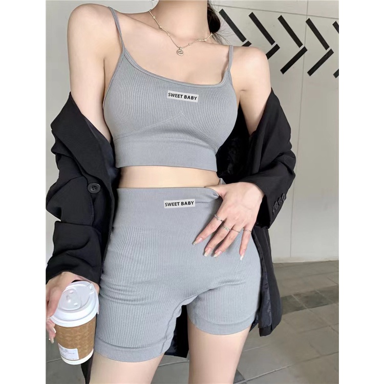 Bộ thể thao tập yoga gym SWEET LOVE chất gân tăm co dãn free size