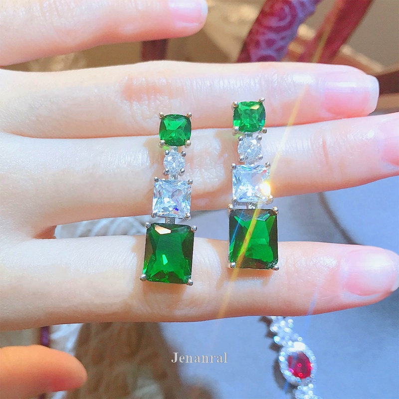 Khuyên Tai Đính Đá Ngọc Lục Bảo Nhân Tạo Phong Cách Âu Mỹ Sang Trọng Thời Trang Cho Nữ