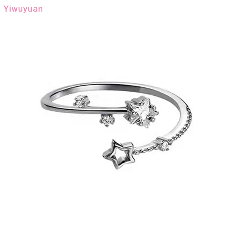 < Yiwuyuan > Nhẫn Hở Đính Đá Zircon Ngôi Sao Lấp Lánh Có Thể Điều Chỉnh Thời Trang Đa Năng Trang Sức Cưới Cô D