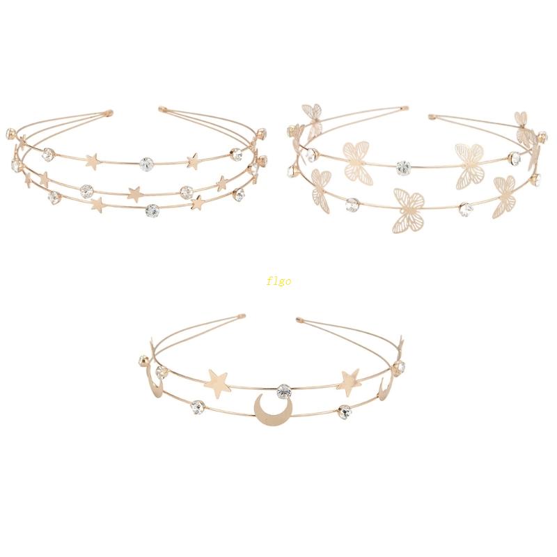 Flgo Băng Đô Cài Tóc Hình Ngôi Sao / Mặt Trăng / Bướm Đính Đá Cho Cô Dâu