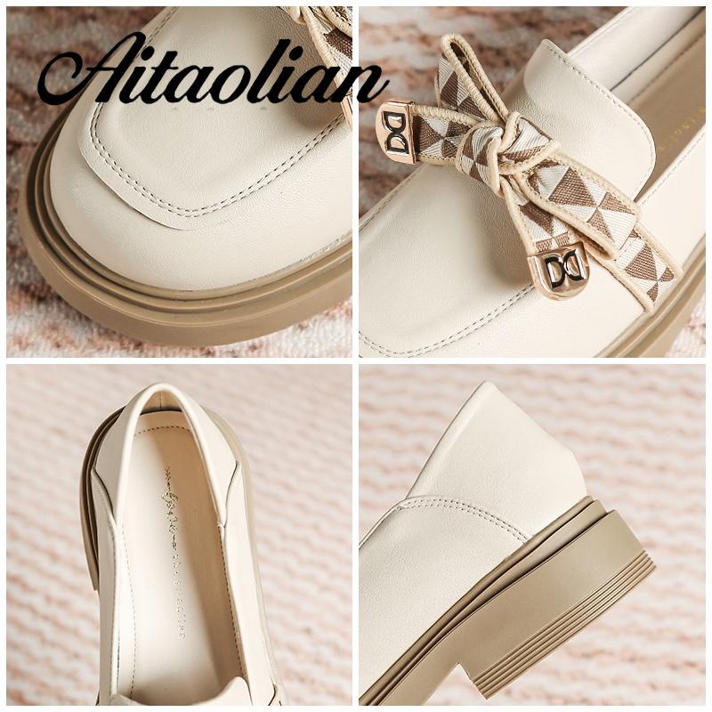 Giày Lười Da Đế Bằng 3cm Đính Nơ Phong Cách Anh Quốc Thời Trang