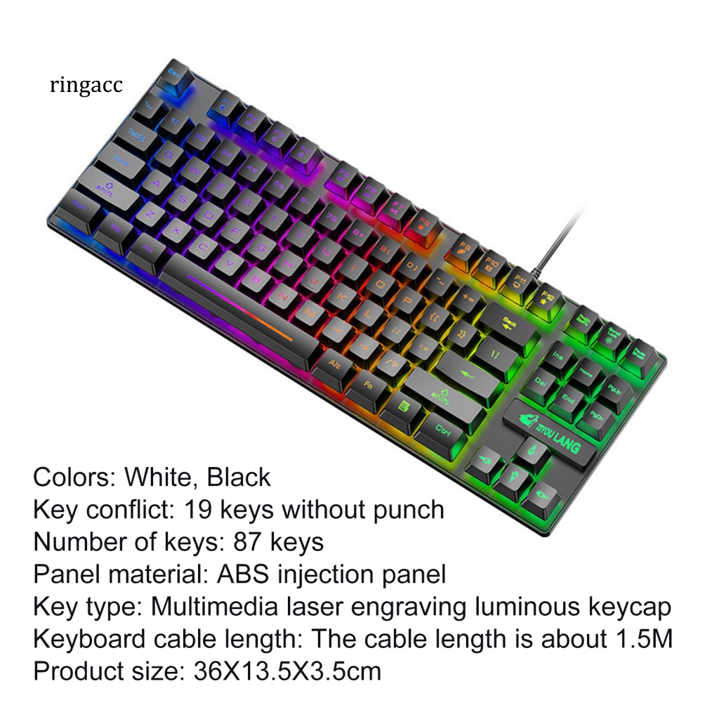 Bàn Phím RGA 87 K16 K16 Có Dây Chống Nước Màu Sắc RGB Dành Cho Máy Tính Xách Tay