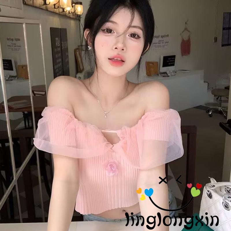 Áo Thun Đan Có Gân In Hoa 3D Màu Trơn Phía Trước Cho Nữ ZXY68