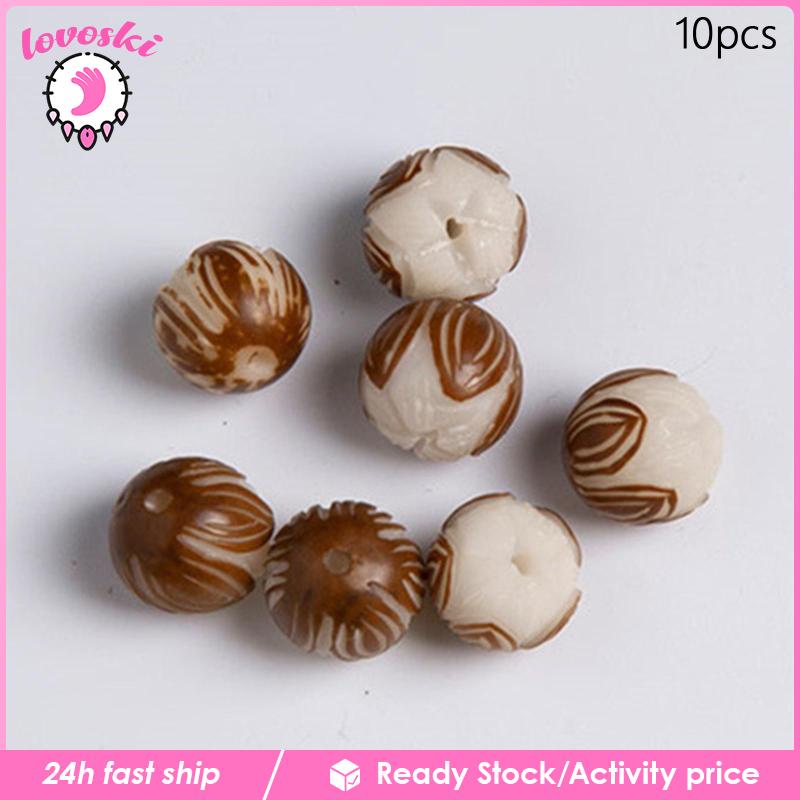 Set 10 Hạt Gỗ Chạm Khắc Làm Móc Khóa / Dây Chuyền