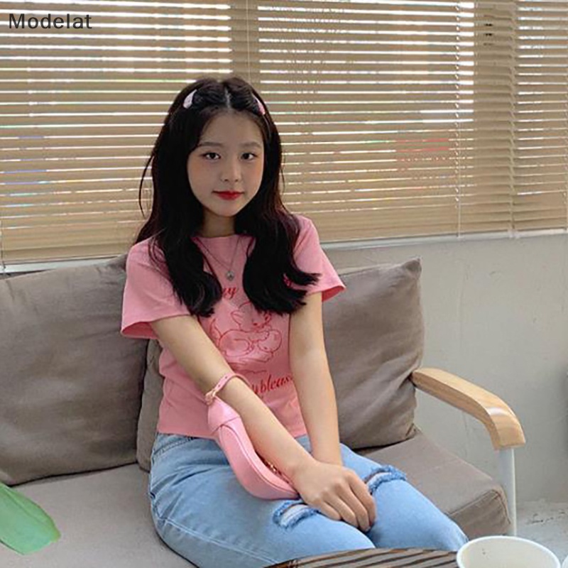 Áo Thun Croptop Tay Ngắn Cổ Tròn In Họa Tiết Mèo Hoạt Hình Thời Trang Mùa Hè Xinh Xắn Cho Nữ