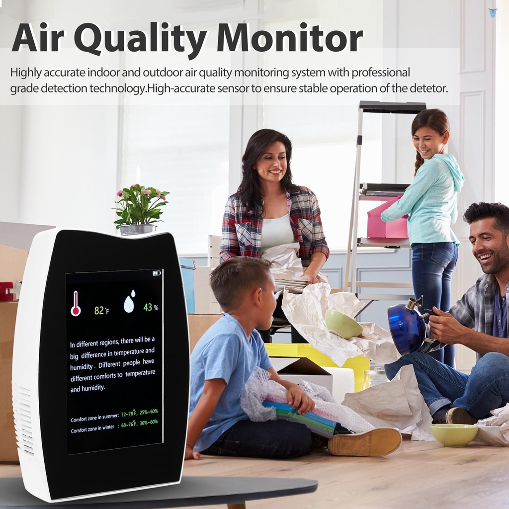 Máy Đo Nhiệt Độ Và Độ Ẩm Không Khí CO2 Màn Hình Cảm Ứng Kỹ Thuật Số Đa Năng HCHO TVOC