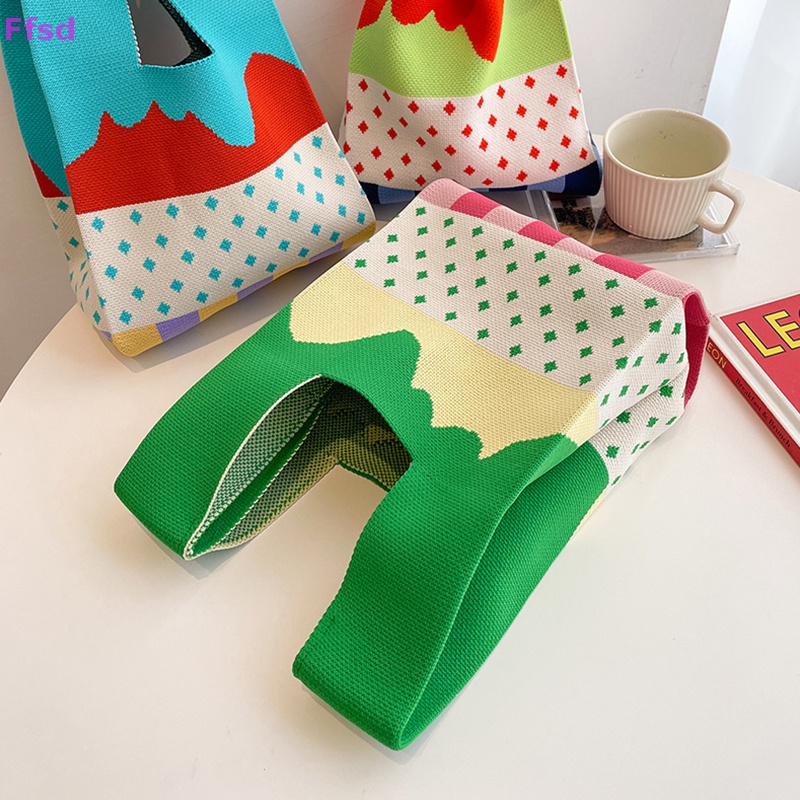 {Ffsd} Túi Xách Đeo Vai Đa Năng Dệt Kim Họa Tiết Chấm Bi Ngọt Ngào Cá Tính Cho Nữ * Hàng Bán Chạy