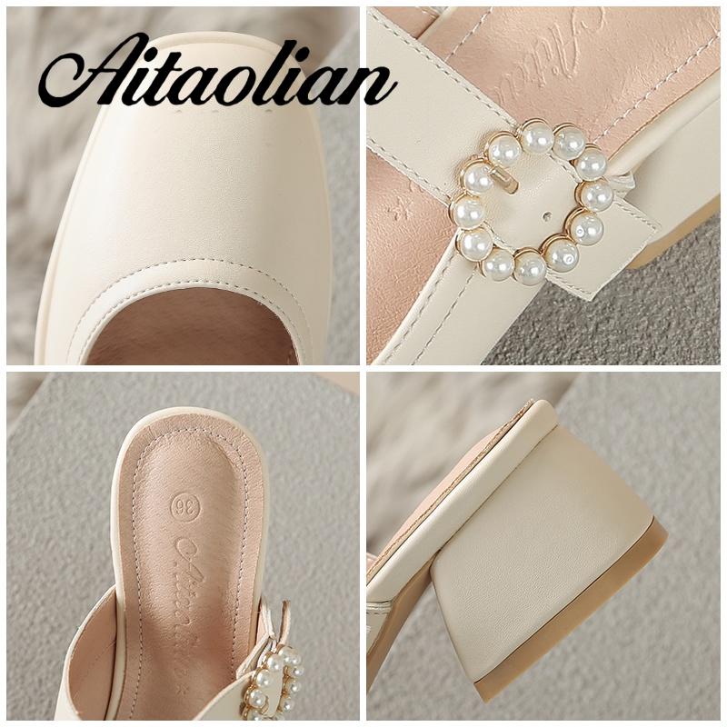 Dép Cao Gót 4cm Mũi Nhọn Đế Dày Bằng Da Mềm Cho Nữ