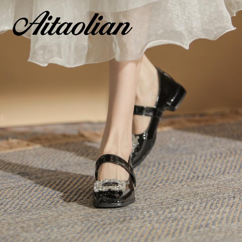 Giày Cao Gót 5cm / 2.5cm Da Bóng Mũi Vuông Thời Trang Cho Nữ