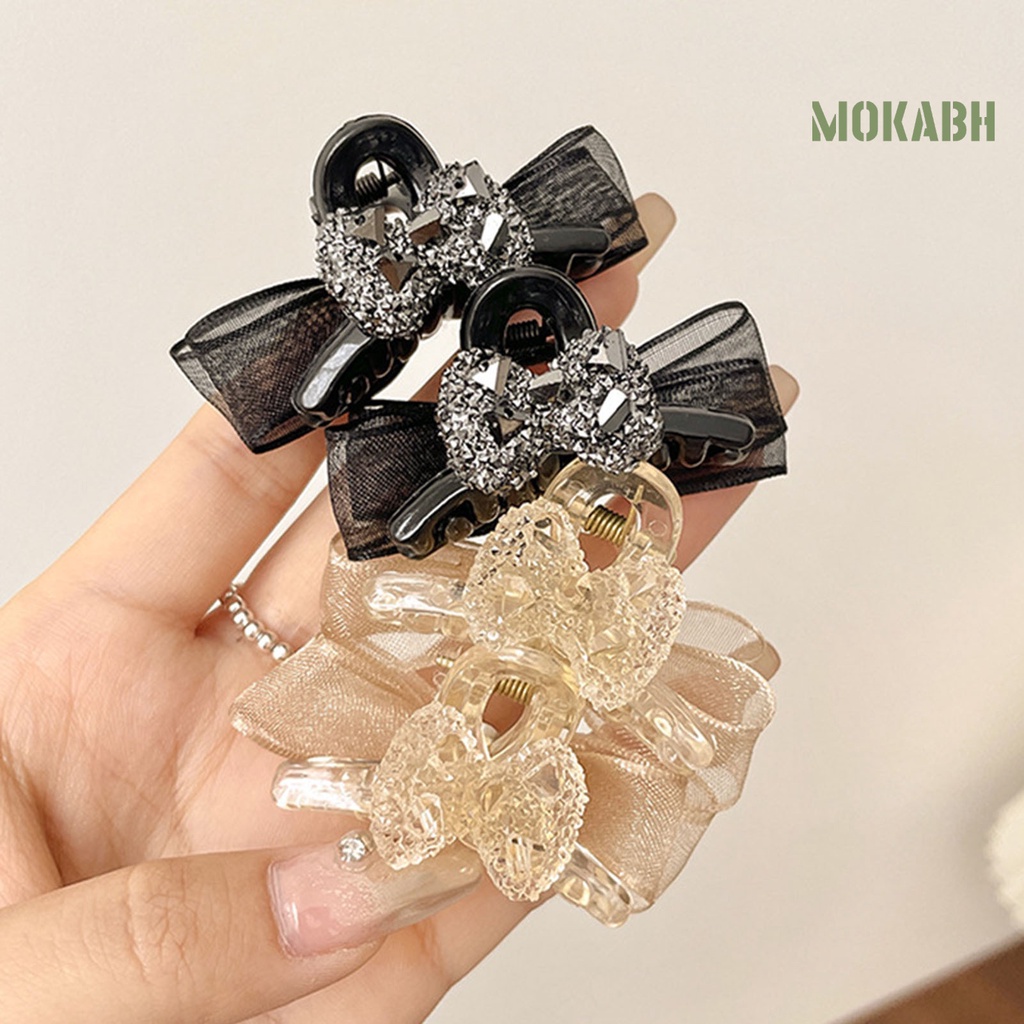 [Mok Abh] Kẹp Tóc Hình Nơ Hai Mặt Đính Đá Chống Trượt Co Giãn Dành Cho Nữ
