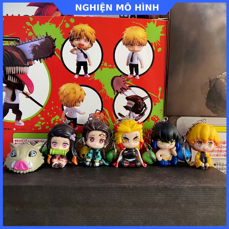 Móc khóa mô hình nhân vật ngồi Thanh gươm diệt quỷ Tanjiro Nezuko Zenitsu Inosuke Shinobu Giyuu Kimetsu No Yaiba