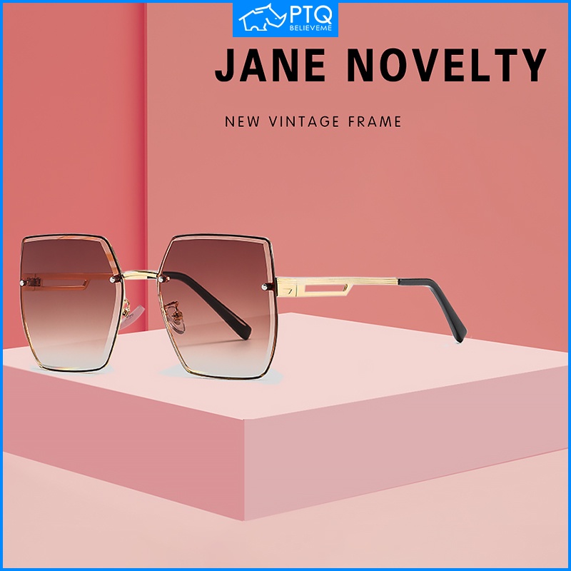 Kính Chống Nắng PTQ Gọng Kim Loại Không Vành Chống Tia UV Màu Gradient Thời Trang Phong Cách Hàn Quốc Cho Nữ