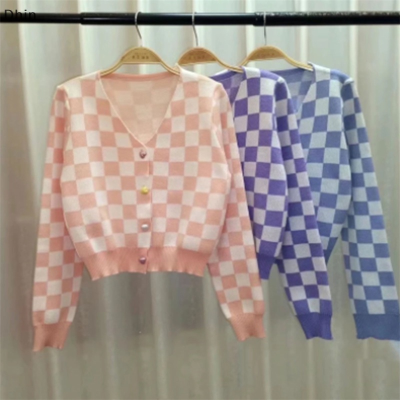 [Dhin] Áo Khoác Cardigan Dệt Kim Cổ Chữ V Phối Màu Khối