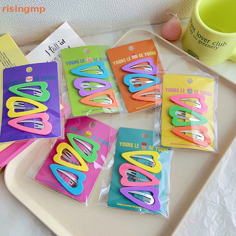Bộ 3 Kẹp Tóc Hình Trái Tim Màu Kẹo Ngọt Phong Cách Vintage Dễ Thương Cho Nữ
