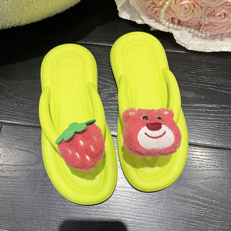 🔥Mẫu Mới🔥 Eva Dép Xỏ Ngón Đi Trong Nhà Đế Dày Họa Tiết Gấu Dâu Tây Hoạt Hình Thời Trang Mùa HèSize 36-41