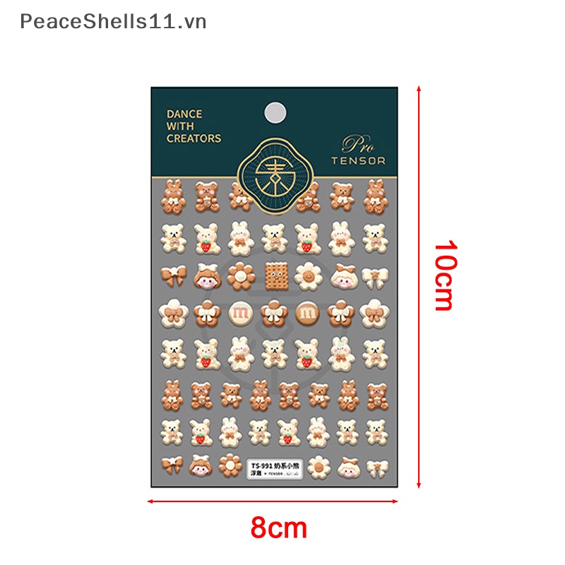 Miếng Dán Trang Trí Móng Tay 5D Hình Gấu Thỏ Bánh Quy Nơ Bé Gái Đáng Yêu