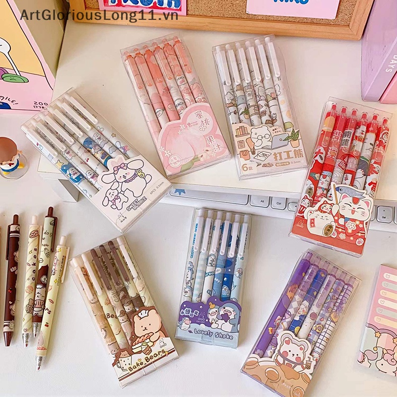Set 6 Bút Mực Gel Họa Tiết Gấu / Thỏ Dễ Thương
