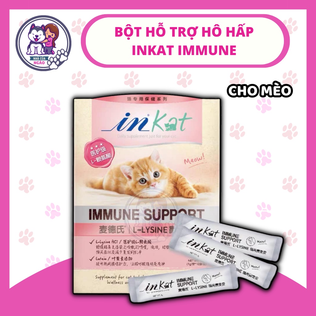 Inkat lysine giúp tăng cường miễn dịch và hỗ trợ hô hấp cho mèo INKAT IMMUNE SUPPORT (10 gói/hộp) xuất xứ Mỹ