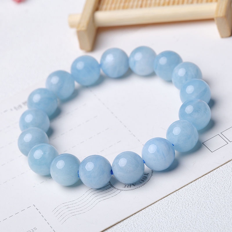 Vòng Đeo Tay Bằng Aquamarine Tự Nhiên Màu Xanh Dương Pha Lê Thời Trang Mùa Hè Cho Nữ