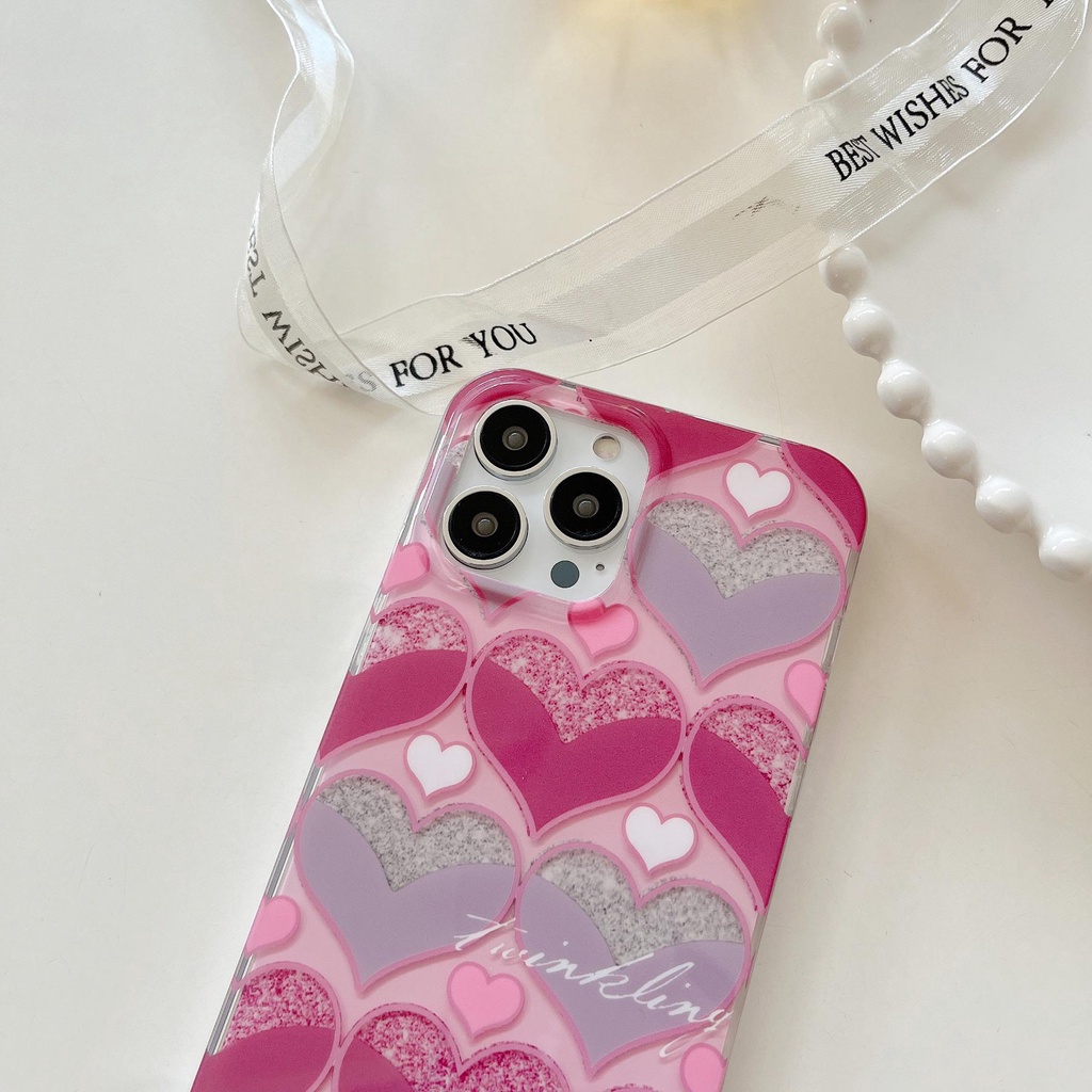 Ốp Điện Thoại TPU Mềm Trong Suốt Chống Sốc Phối Kim Tuyến Hình Trái Tim Cho iPhone 14 13 12 11 Pro Max
