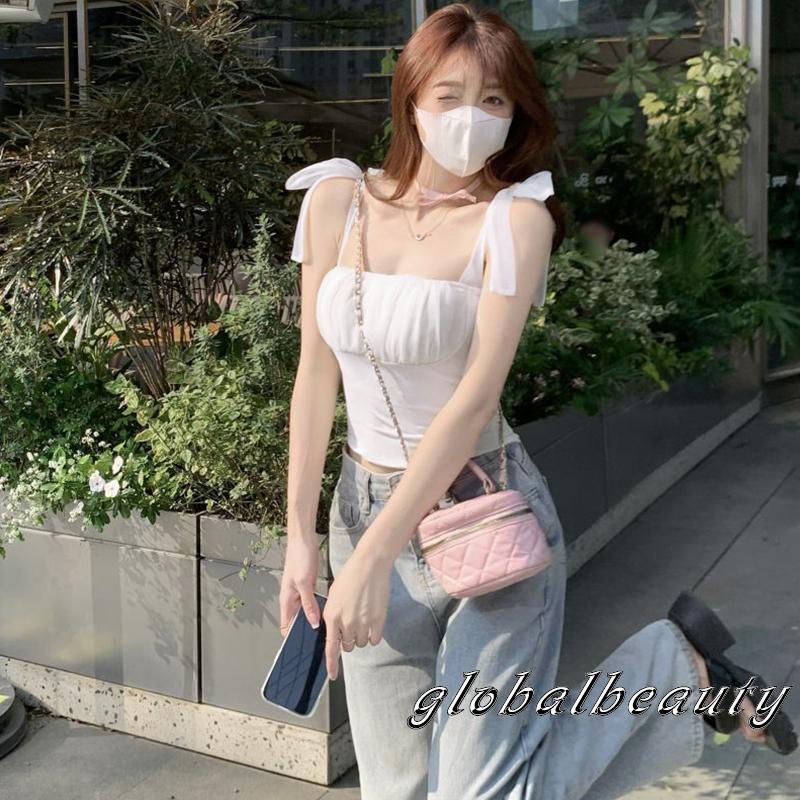 Áo Hai Dây Phối Vải Tuyn Mỏng Cột Dây Thời Trang Mùa Hè Cho Nữ