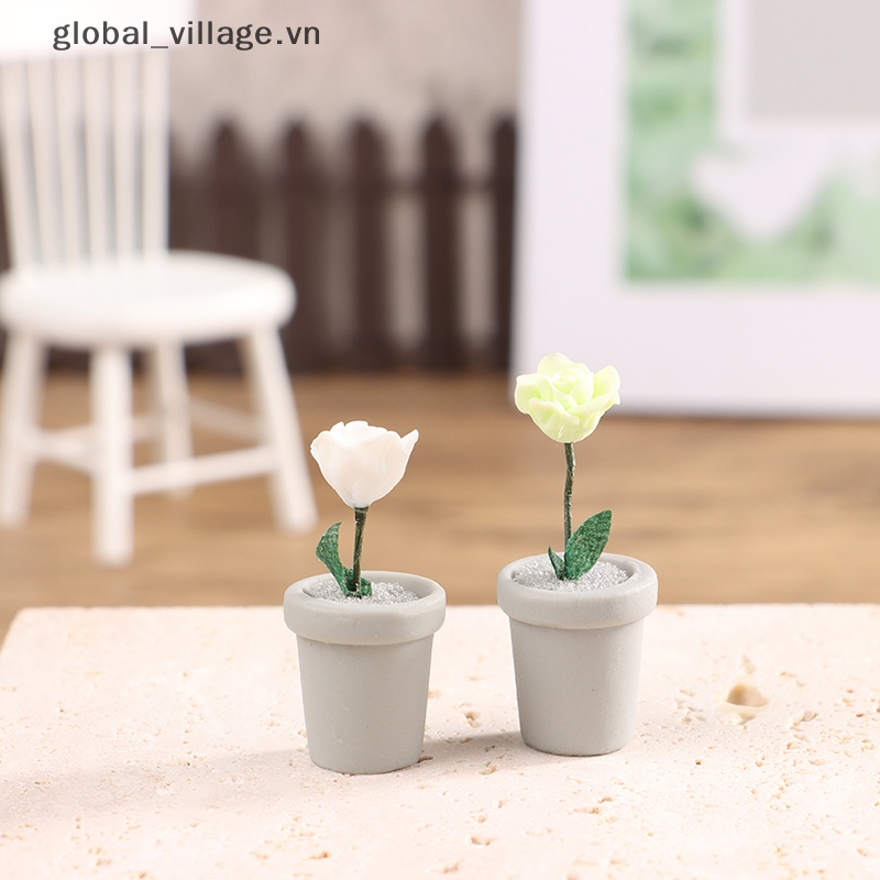 Mô Hình Chậu Hoa Hồng Giả Trang Trí Nhà Búp Bê [VN]