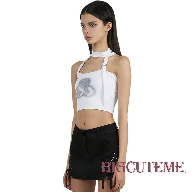 Áo Croptop Sát Nách Màu Trắng Có Khóa Cài Thời Trang Mùa Hè Cho Nữ