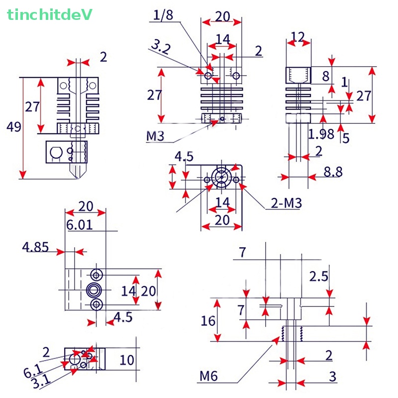 1 Đầu Phun Nhiệt Titan 4Mm Chuyên Dụng Chất Lượng Cao