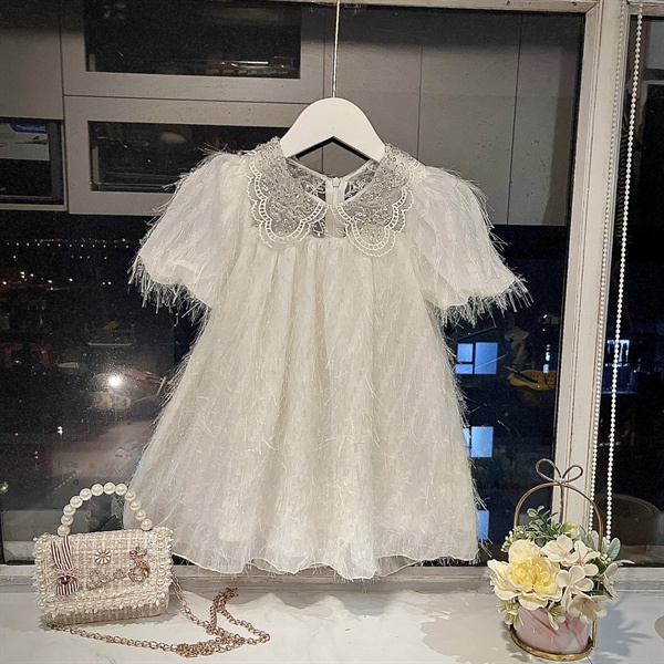 Đầm lông trắng lấp lánh cho bé gái (8-34kg)