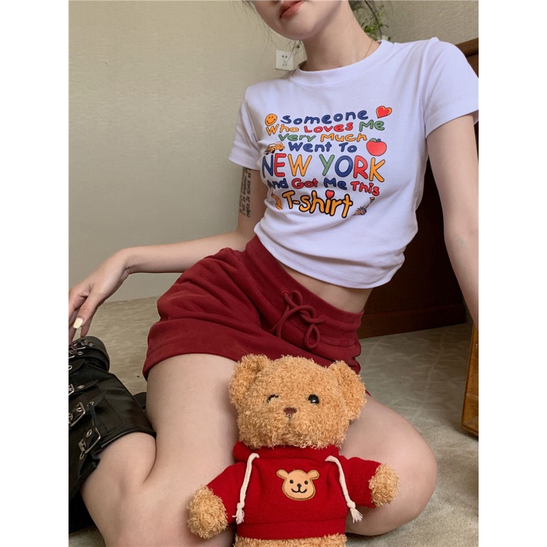 Áo baby tee Thun croptop Cotton Ngắn Tay Cổ Tròn In Họa Tiết Vui Nhộn Thời Trang Mùa Hè Cho Nữ