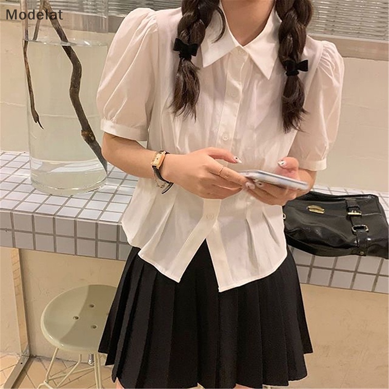 Áo Kiểu MFC Tay Ngắn Phồng Màu Trơn Đơn Giản Thời Trang Mùa Hè Cho Nữ