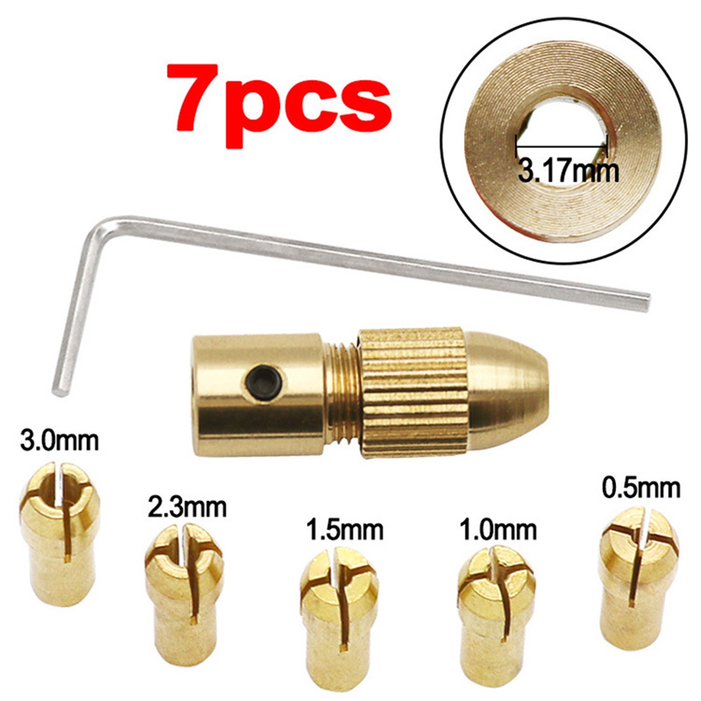 RIRIHI Bộ đầu kẹp mũi khoan 7 món 2.35-5.05mm bằng đồng thau