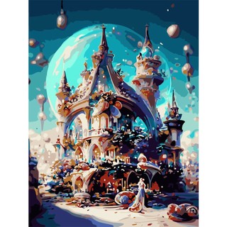 Tranh sơn dầu trang trí hình lâu đài công nghệ 40x50cm